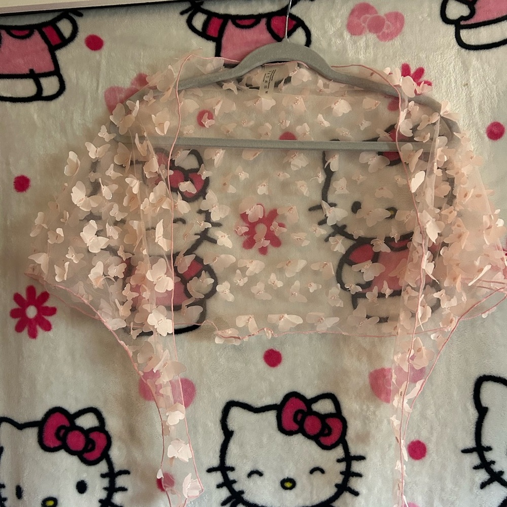 Pink Butterfly Floral Sheer Cover-Up